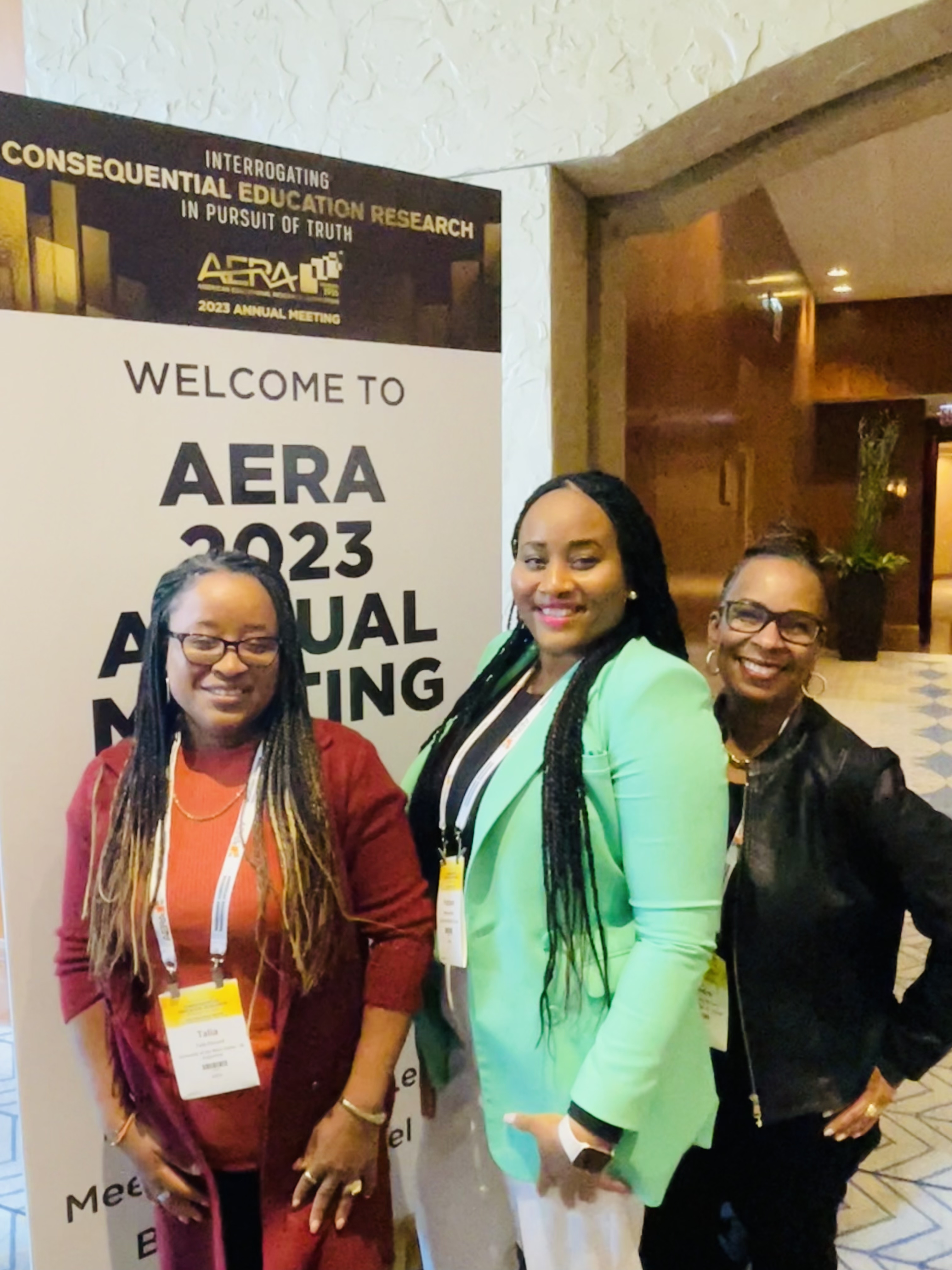 Dr. Talia Esnard, Dr. Deirdre Cobb-Roberts and Dr. Patriann Smith presenting at the AERA conference